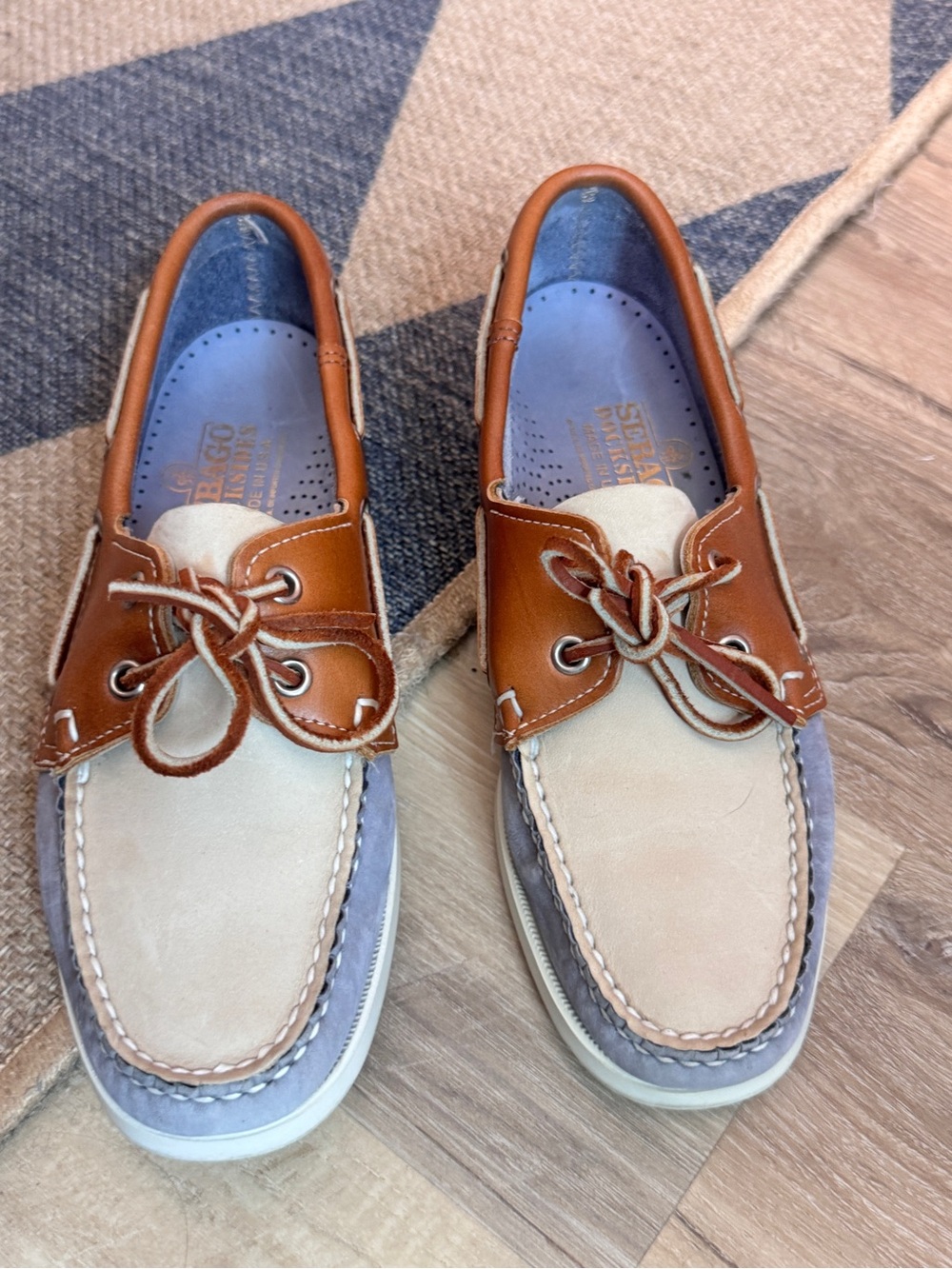 Sebago Women’s Brown, Cream & Gray Leather Boat Shoes - Picture 3 of 4